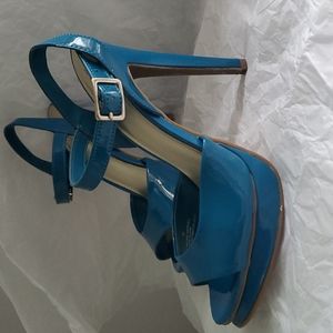 Open Toe Platform Pumps-Teal/Turquoise